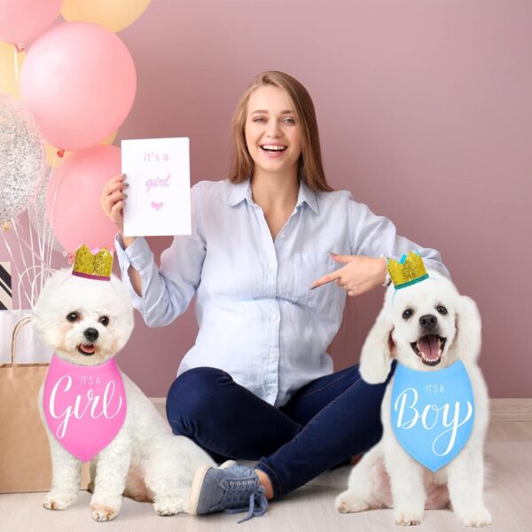 2 Pieces It's a Boy It's a Girl Dog Bandana Gender Reveal Baby Announcement Dog Bandana and 2 Pieces Pet Crown Dog Hat Photo Props for Dog Puppy Cat (Blue, Pink) - Image 7