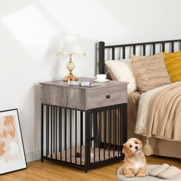 HOOBRO Dog Crate Furniture, Dog Crate Table, Decorative Dog Kennel with Drawer, Indoor Pet Crate End Table for Small Dog, Steel-Tube Dog Cage, Chew-Proof, Greige BG01GW03 - Image 7