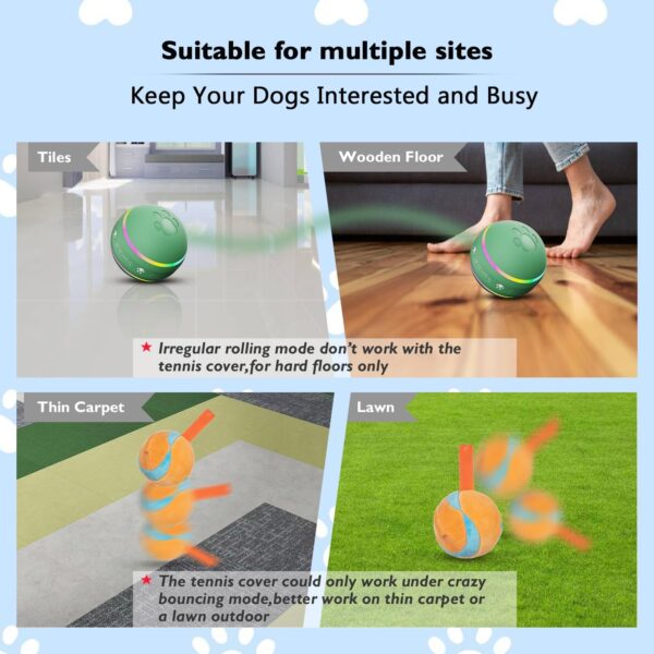 Dog Balls,The 3rd Generation Interactive Toys for Puppy/Small/Medium/Large Dogs,Improved Dog Rolling Effect Tennis Ball with Strap, Tough Motion Activated Automatic Moving Dog Ball Toys - Image 5