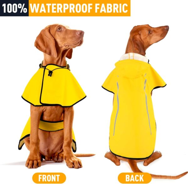 Dog Raincoat, Waterproof Raincoat with Removable Hoodie, Dog Rain Coats Windproof Snowproof, Dog Rain Jacket with Reflective Strip/Adjustable Drawstring/Leash Hole for Dog Walking (Yellow, X-Large) - Image 3