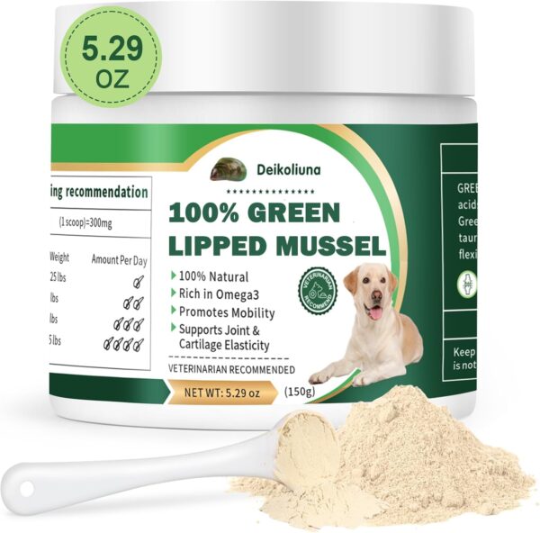 Green Lipped Mussels for Dogs & Cats, Dog Joint Supplement Powder Supports Joints, Tendons, Ligaments, Muscles, Green Lippled Mussels Powder for Pets Promote Normal Mobility & Flexibility (5.29 oz)