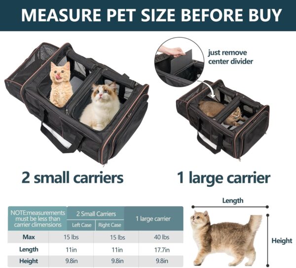 Cat Carrier for 2 Cats - INRLKIT Cat Carrier with Litter Box, Portable 2-in-1 Double Cat Travel Carrier Bag for Traveling, Expandable Soft-Sided Cat Carrier, Dog Carrier, Pet Carrier (Black) - Image 3