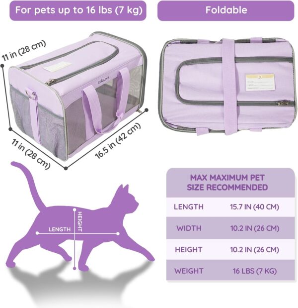 BELLA & PAL Dog Carriers for Small Dogs, Cat Carrier Soft, Pet Carrier Airline Approved, Small Animal Carrier Under 16 Lbs, Puppy dog Collapsible Soft Sided Travel, Lavender, Purple - Image 6