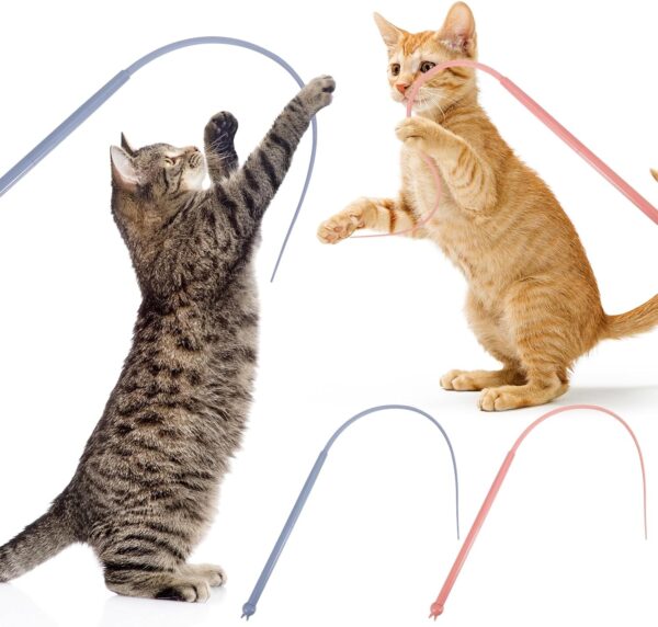 2 Pcs Cat Toy Wand, Cat Toys Interactive Cat Toys for Indoor Cats Silicone Tail Teaser Toy Cat Toys for Bored Indoor Adult Cats Safe Silicone Cat Wand Toy