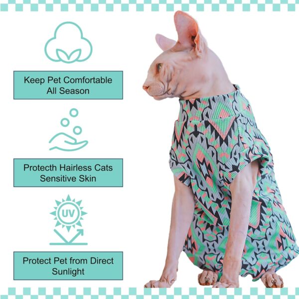 Sphynx Hairless Cat Breathable Summer Cotton T-Shirts, Pullover Kitten T-Shirts with Sleeves, Cat Pajamas Jumpsuit, Breathable Cat Daily Wear Clothes - Image 4