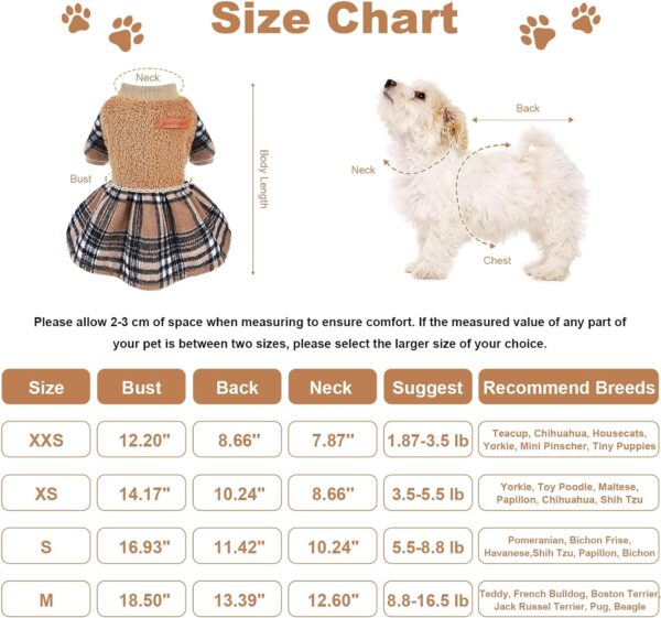 Dog Dress Fall Dog Clothes Dog Sweater Dress with Plaid Hem for Small Dogs Girl Winter Warm Fleece Dog Pullover Sweater Pet Clothes Dog Halloween Sweater Thanksgiving Dog Dresses Outfit XS Orange - Image 6