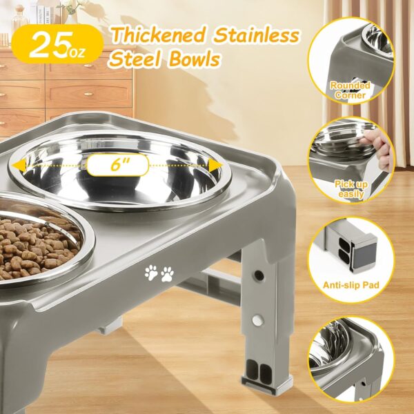 Elevated Dog Bowls for Small Dogs 3 Height Adjustable Raised Dog Bowl Stand with 25oz Stainless Steel Dog Food Bowls Anti-Slip Small Dog Feeder Adjusts to 7.5", 6", 2.75", Light Brownish Gray - Image 4