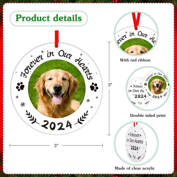 WaaHome Picture Frame Dog Memorial Christmas Ornaments 2024 Forever In Our Hearts Pet Memorial Ornaments for Christmas Tree, Pet Memorial Gifts, Sympathy Remembrance Gifts for Loss of Dog Cat Pet - Image 7