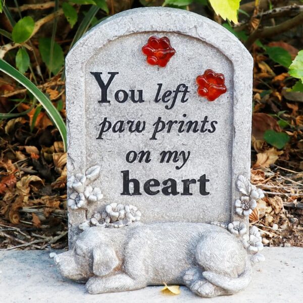 Dog Memory Stone Solar Lights Garden Memorial Stepping Stone Sleeping Dog Tombstone with Solar Light Pet Loss Gift for Dog Dog Garden Stone or Headstone with Paw Prints Pet Graver Marker - Image 5