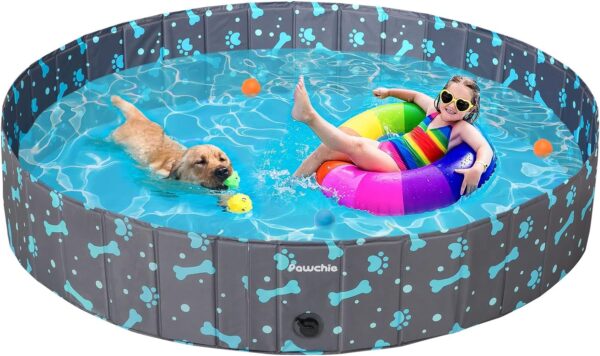 PAWCHIE Foldable Dog Swimming Pool - Portable Collapsible PVC Pet Bathing Tub for Large Dogs Cats Kids 63" x 12"