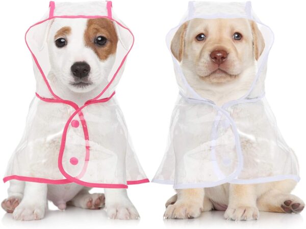 2 Pieces Pet Dog Raincoat Clear Pet Waterproof Clothes Hooded Rain Jacket Plastic Puppy Rain Poncho Pet Rainwear for Small Medium Dog (Rosy and White,M) - Image 7