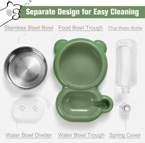 Dog Bowls, Cat Food and Water Bowl Set with Water Dispenser and Stainless Steel Bowl for Cats and Small Dogs - Green - Image 3