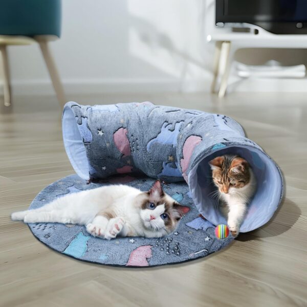 Cat Tunnel Bed,Self-Luminous Collapsible Peekaboo Cat Cave,Cat Tunnel Bed with Soft Central Cat Mat,Cat Toys for Indoor Cats,Ideal Indoor Cat Tunnels for Fun Play - Image 6