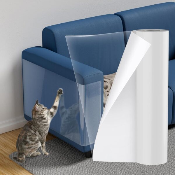 【NO PINS Pain】 Cat Scratch Furniture Protector Thicken Self-Adhesive Single Side Couch Protector from Cat Claws,Furniture Protectors from Cats Scratching,Anti Cat Scratch Deterren Protectors 150"x12"