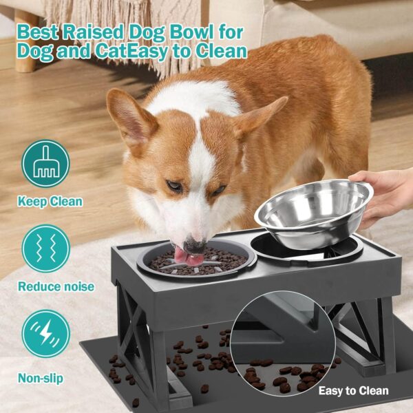 Elevated Dog Bowls with Mat for Middle Large Breeds, 3 Adjustable Heights Raised Pet Bowl Stand Feeder with Slow Feeder Bowl 2 Stainless Steel Food & Water Bowls for Small Medium Large - Image 4