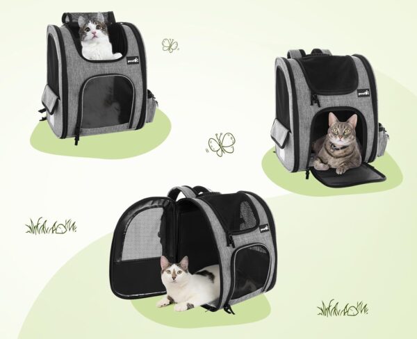 Pecute Cat Backpack with Breathable Mesh, Dog Backpack Carrier with Multi-Pockets for Cats Puppies, Pet Backpack Carrier for Travel Hiking Camping Outdoor Gray - Image 8