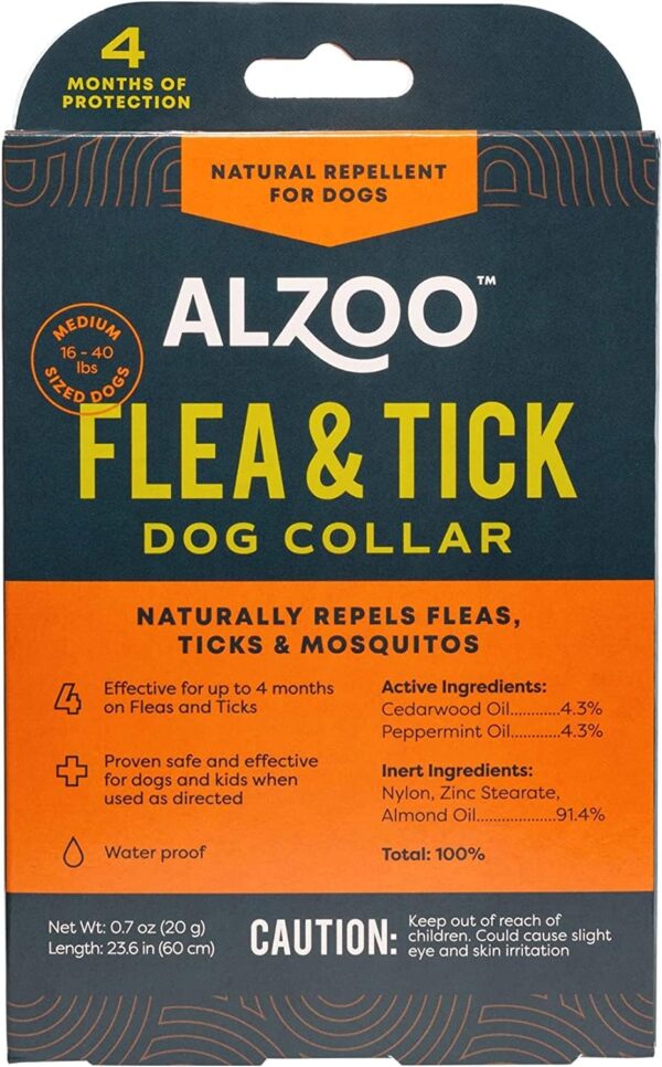 Flea & Tick Dog Collar, Helps Repel Fleas, Ticks & Mosquitoes, 100% Plant-Based Active Ingredients, Phthalates and PVC Free, Up to 4 Months Protection, for Medium-Sized Dogs: 16-40 lbs, Single