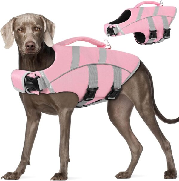 AOFITEE Dog Life Jacket XL, High Flotation Dog Life Vest for Swimming, Reflective Dog Safety Vest Dog Flotation Vest, Dog Life Jacket Large with Rescue Handle, Adjustable Dog Lifesaver for Pool Beach