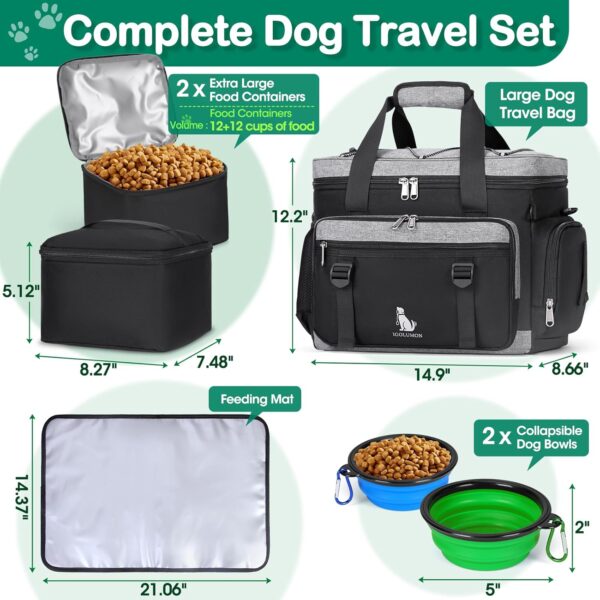 IGOLUMON Dog Travel Bag Large Pet Travel Bags Set for Supplies Weekend Dog Travel Kit Tote Organizer Multi-Pockets Dog Food Travel Bag with 2 Extra Large Food Containers, 2 Dog Bowls, 1 Feeding Mat - Image 3