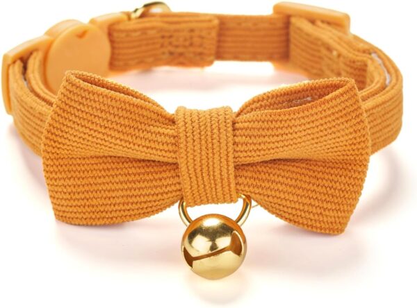 Cotton Breakaway Cat Collar with Bow Tie and Bell, Adjustable Cute Soft Corduroy Kitten Collars for Girl and Boy Cats,Orange