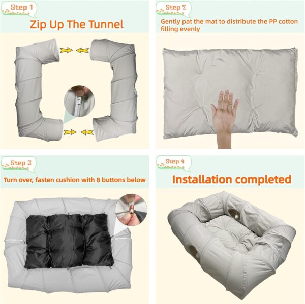 4 Ways Shuttled XL Cat Tunnel Bed for Indoor Cats Peekaboo Cat Cave Donut with Cool Mat - Image 6