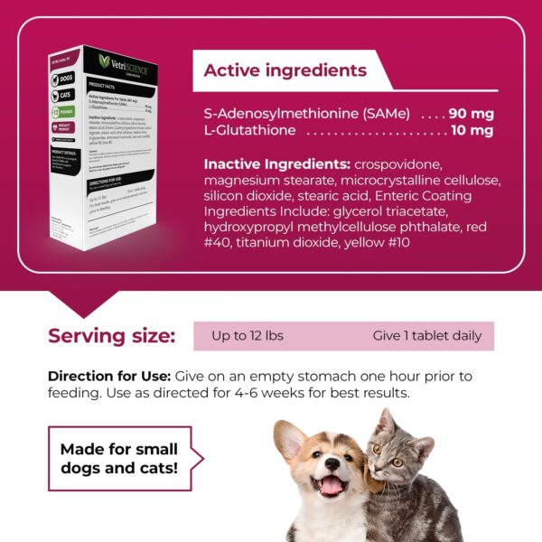 VetriScience Vetri SAMe Liver Supplements for Dogs & Cats, 90mg - 1-Month Supply (30 Tablets) - SAM-e Supplement with Glutathione Supports Liver Health, Function & Detox​ - Image 5