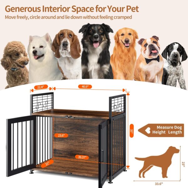 Wooden Dog Crate Furniture Large/Medium Dog, Dog Kennel Furniture Large Breed, Indoor Dog Cage Furniture Style with 2 Doors, End Table Dog Crate for 50-70 lbs Dogs (41" W×23.2" D×35.6" H) - Image 2