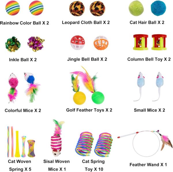 Cat Toys Set 36 PCS, Cat Toys Kitten Toys Interactive Cat Toys for Indoor Cats Collapsible Cat Tunnels Cat Feather Teaser Wand Feather Toy Springs Mouse Crinkle Balls Bell Play for Cat Kitty Kitten - Image 3