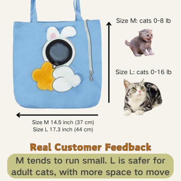 Cat Out Bag, Cute Cozy Cartoon Hands Free Show Head Cat Sling Carrier, Cat Restrainer Shoulder Bag for Outdoor Travel (Bunny, Medium) - Image 2