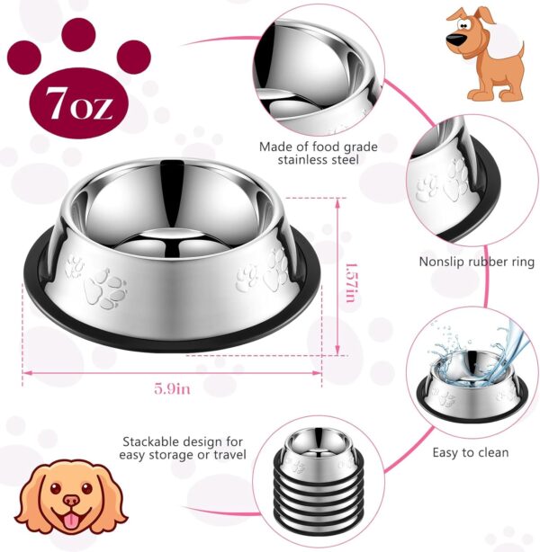 8 Pack Stainless Steel Dog Bowl Metal Dog Bowls with Rubber Base Non-Slip Pet Bowls Cat Feeding Bowls Pet Food and Water Bowls for Indoor Small Medium Large Dogs Cats Pets (7 oz) - Image 2