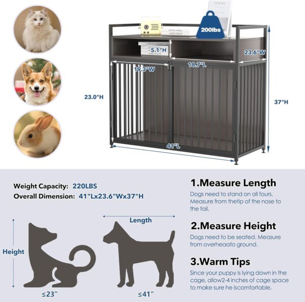 Dog Crate Furniture for Large Dogs 41" Furniture Style Heavy Duty Dog Kennel with Detachable Door and Anti-Chew Decorative End Table Wooden Dog Crate Pet House(41" Lx23.6 Wx37 H) - Image 5