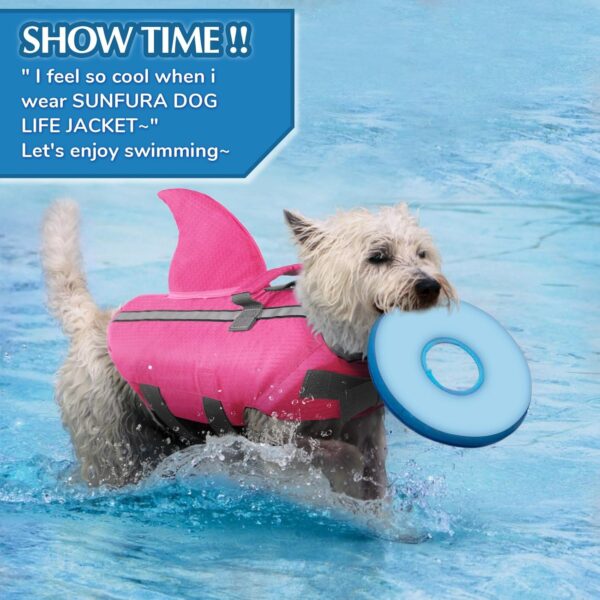 SUNFURA Dog Shark Life Jacket, Adjustable Dog Life Vests for Swimming, Ripstop Dog Lifesaver Puppy Life Jackets with High Flotation, Pet Life Preserver Swimsuits for Small Medium Dogs, HotPink S - Image 6