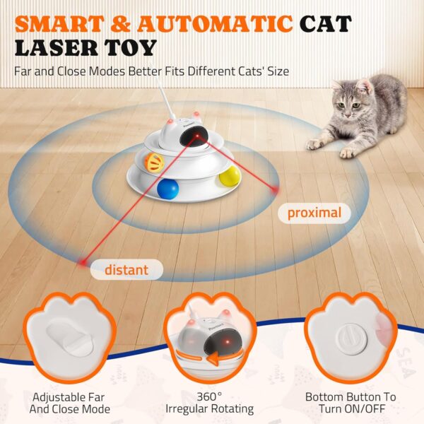 Interactive Cat Toy: 5 in 1 Automatic Cat Toy for Indoor Cats, Rechargeable Hide and Seek Toy with PVC Cover, Battery Operated Kitten Laser Toy, Self Play Fluttering Feather Wand with Track Ball - Image 4