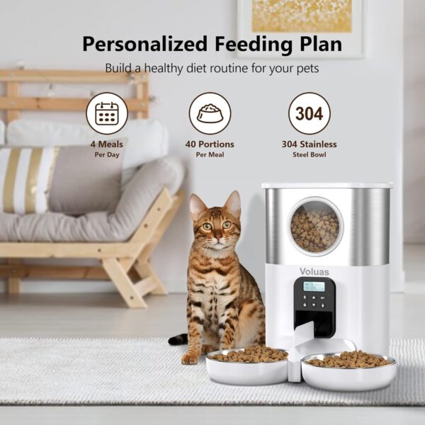 VOLUAS Automatic Cat Feeders for Two Cats, Pet Feeder for Cats and Dogs Timed Cat Feeder Pet Dry Food Dispenser, White - Image 3