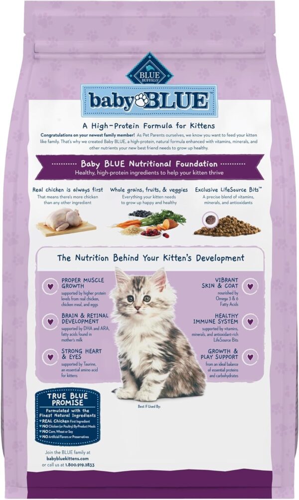 Blue Buffalo Baby BLUE Natural Dry Food for Kittens, Healthy Growth Formula with DHA, Chicken and Brown Rice Recipe, 5-lb. Bag - Image 2