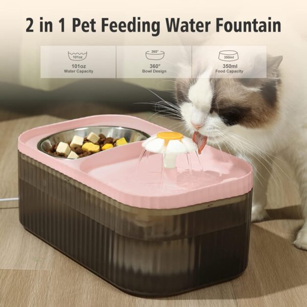 Suertree Cat Fountain Water Bowl Stainless Steel, 101oz/3L Automatic Pet Water Fountain, Dog Water Dispenser Cat Feeding Watering Supplies with 2 Filters for Cats, Dogs, Pets Pink - Image 2