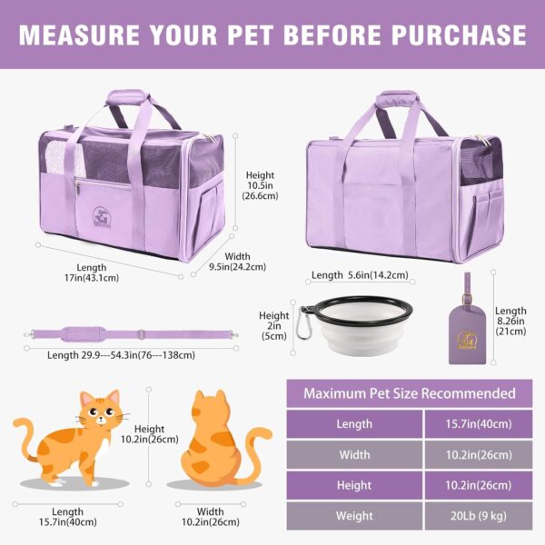 Luxury Pet Carrier for Dogs, Cats, Puppies - Airline TSA Approved, Durable Anti-Scratch Fabric, Soft-Sided, Consistent Airflow, Foldable Design, Cushion Pad, Travel (Lilac, Medium) - Image 3