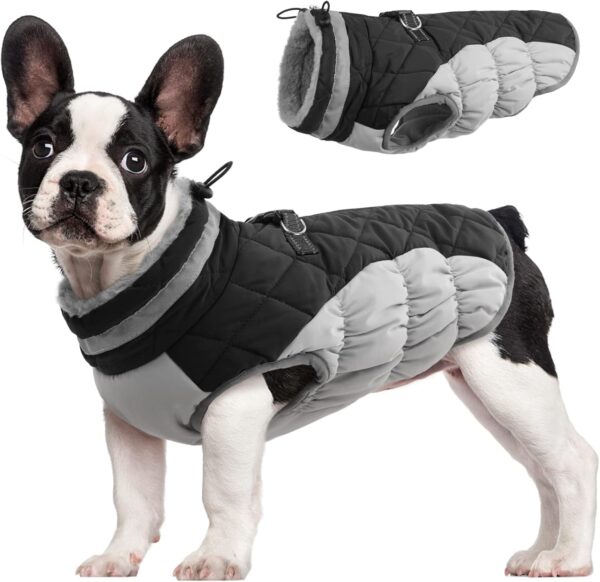 FUAMEY Dog Coat,Warm Dog Jacket Winter Coat Paded Dog Fleece Vest Reflective Dog Cold Weather Coats with Built in Harness Waterproof Windproof Dog Snow Jacket Clothes with Zipper Black Small