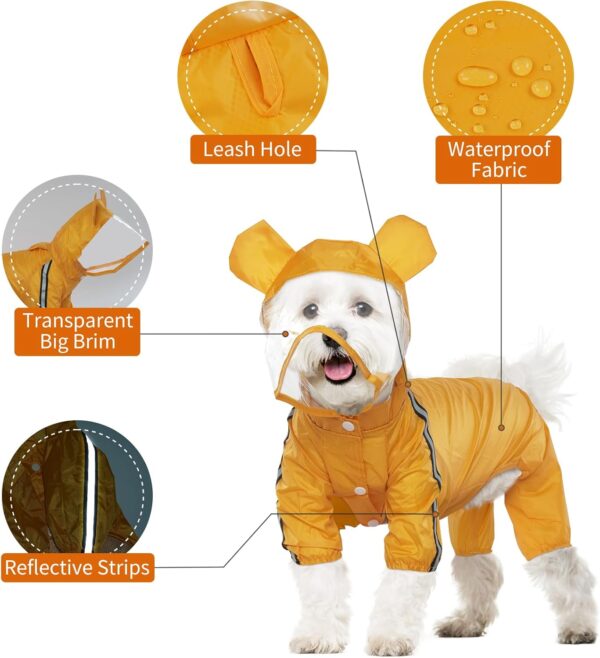 Small Dog Raincoat with Hood, Dog Raincoats Waterproof Dog Poncho Raincoat Reflective Strip, Yellow Dog Rain Jacket Raincoat For Dog With Leash Hole, Dog Rain Coats Clear Ponchos for Small Dogs - Image 3