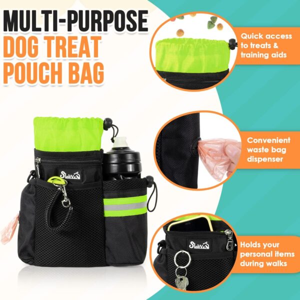 SlowTon Dog Treat Pouch - 4 Ways to Wear Dog Treat Bag with 2-in-1 Whistle Clicker, Adjustable Waist Belt, Metal Clip, Water Bottle Holder, Built-in Poop Bag Dispenser for Pet Training(Green) - Image 5