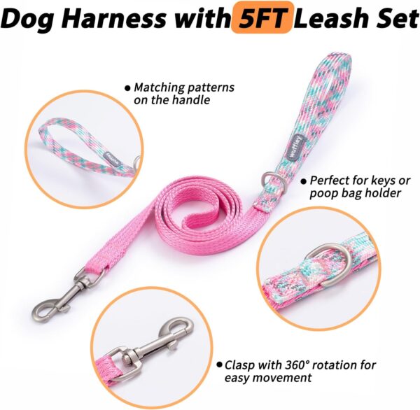 Reflective Dog Harness and Leash Set,No Pull Dog Harness with 2 Patches,Escape Proof/Quick Fit to Adjust Dog Vest Harness,Easy for Training Walking for Small,Medium & Large Sized Dogs(Pink,M) - Image 2