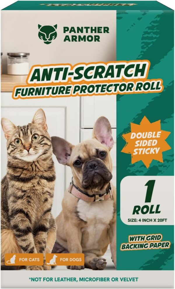 Panther Armor Cat Scratch Training Tape for Furniture, Stop Cats from Scratching Furniture, Sticky Cat Tapes, 4 in x 10 ft, Double-Sided Sticky, Effective for Couch Corners