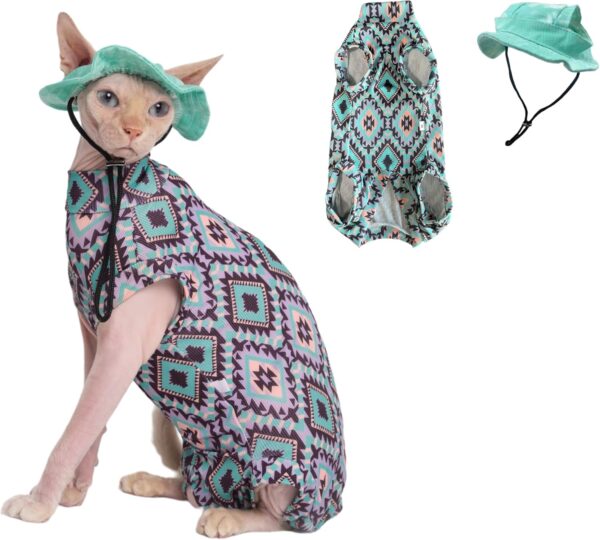 Sphynx Cat Clothes Cooling Shirt & Hat Summer Set, Breathable UPF Sun Protection for Devon Rex Sphynx Cats (L(5.5-8lbs))