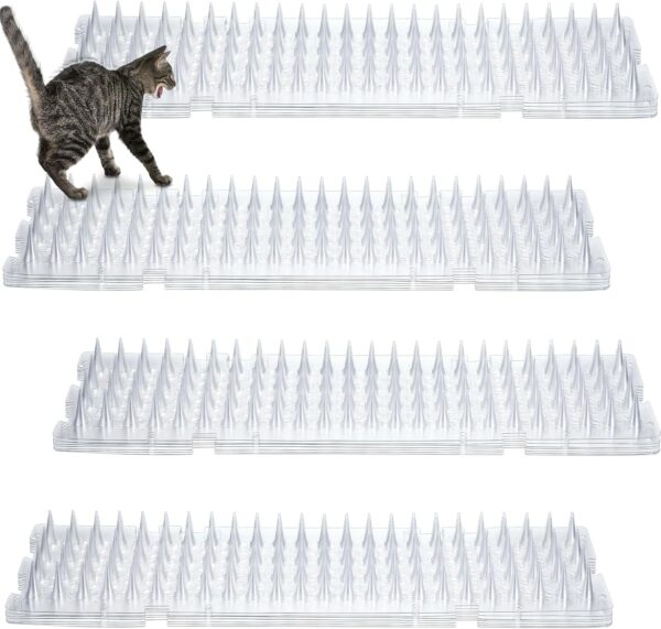 Nuanchu 32 Pack Scat Repellent Cat Mat with Spikes Outdoor Indoor Cat Deterrent Mat Pet Training Plastic Mats Keep Cats Dogs Away (16 x 3 Inches)