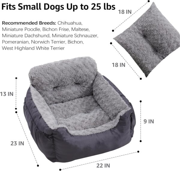 Dog Car Seat for Small Dogs, Washable Pet Booster Car Seats with Clip-On Safety Leash, Comfy Deluxe Plush Carseat with Storage Pocket, Puppy Car Travel Carrier Bed for Dogs Under 25 lbs, Grey - Image 6