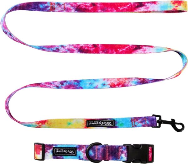 Tie Dye Dog Collar Pet Funny Dog Leash Set for Small Medium Large Dogs Tie Dye Collars (Medium(12''-14.5'')) - Image 2