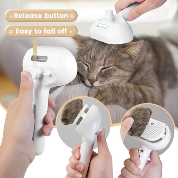 Cat Steam Brush, 3 In 1 Steamy Pet Brush with Release Button and Tank, Anti-Static Cat Steamy Brush for Effective Hair Removal, Rechargeable Steam Cat Brush for Furry Pet - Image 5