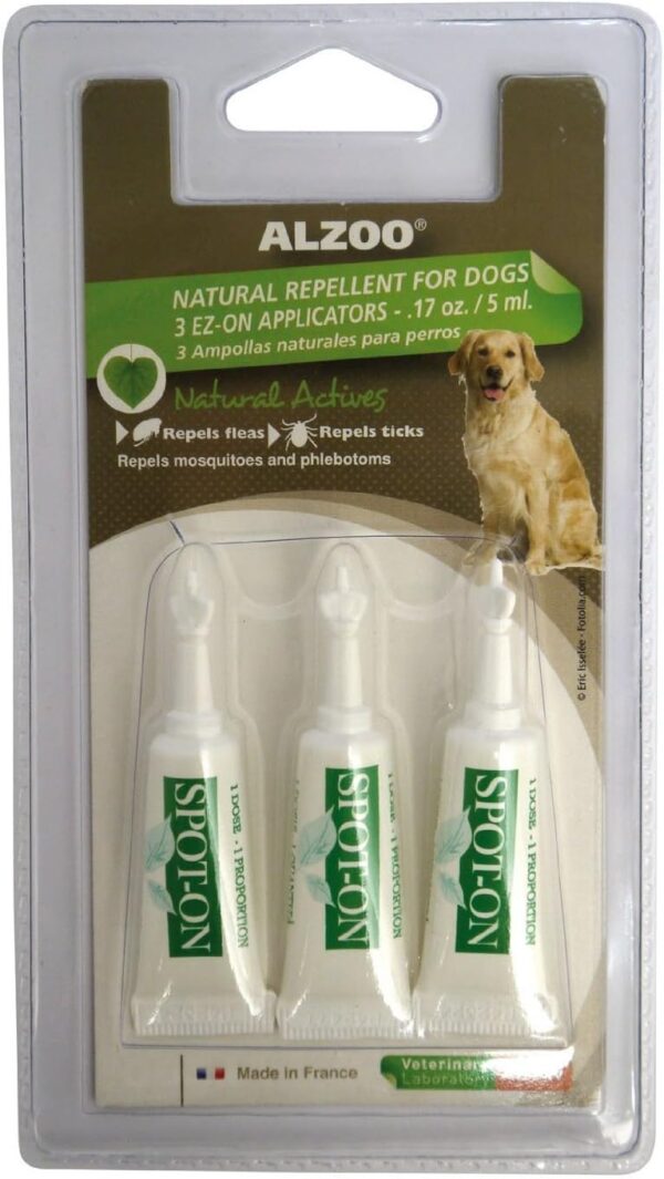 Flea & Tick Squeeze-On for Dogs, Help Repel Fleas, Ticks & Mosquitos, Up to 3-Months Protection, 100% Plant-Based Active Ingredients, Water-Resistant, 3 EZ-On Applicators Per Pack