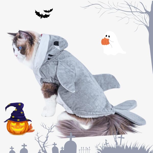 NACOCO Halloween Pet Shark Costume - Dog Cute Clothes Hoodie Cat Warm Outfit Coat Apparel for Small Medium Large Dogs and Cats (Grey, M) - Image 6