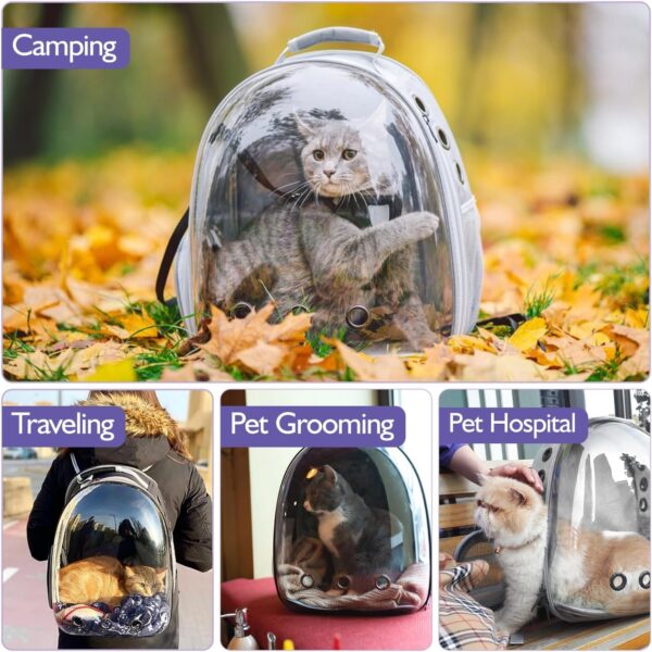 Pawaboo Cat Backpack Carrier, Pet Bubble Carrying Bag for Small Medium Kitty Puppy, Transparent Cat Space Capsule Backpack Airline Approved, Breathable Cat Travel Bag for Hiking Walking Camping, Gray - Image 7